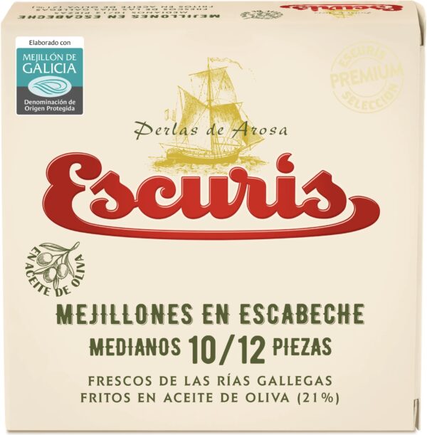 Mejillones En Escabeche Fritos En Aceite De Oliva ESCURIS 10/12 Piezas 111g