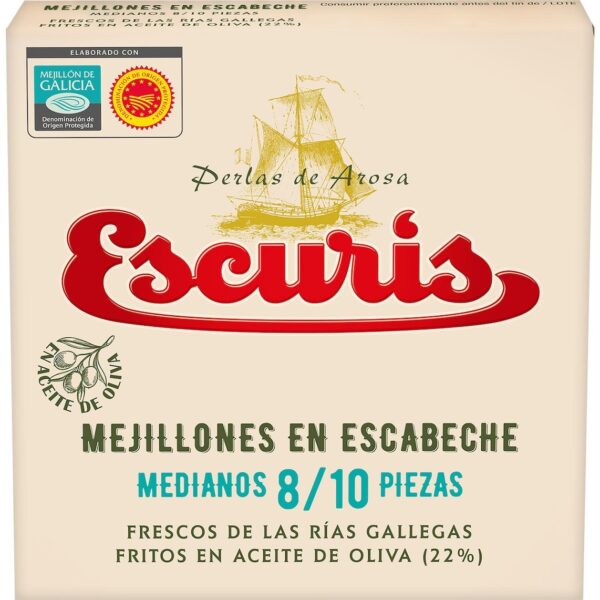 Mejillones En Escabeche Fritos En Aceite De Oliva ESCURIS 8/10 Piezas 111g